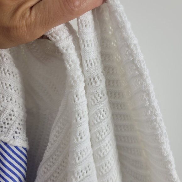San Francisco White Crocheted Blue Striped Blouse 3/4 Sleeve Cotton Blend Sz XS - Picture 4 of 9